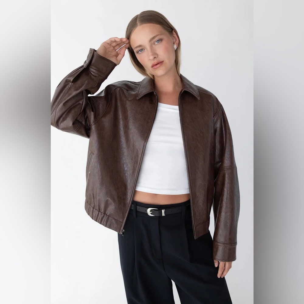 NWOT Oak & Fort Faux Leather Jacket OVERSIZED